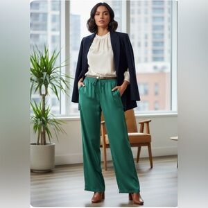 TOPPIES Green Satin relaxed straight Leg drawstring pants women’s
